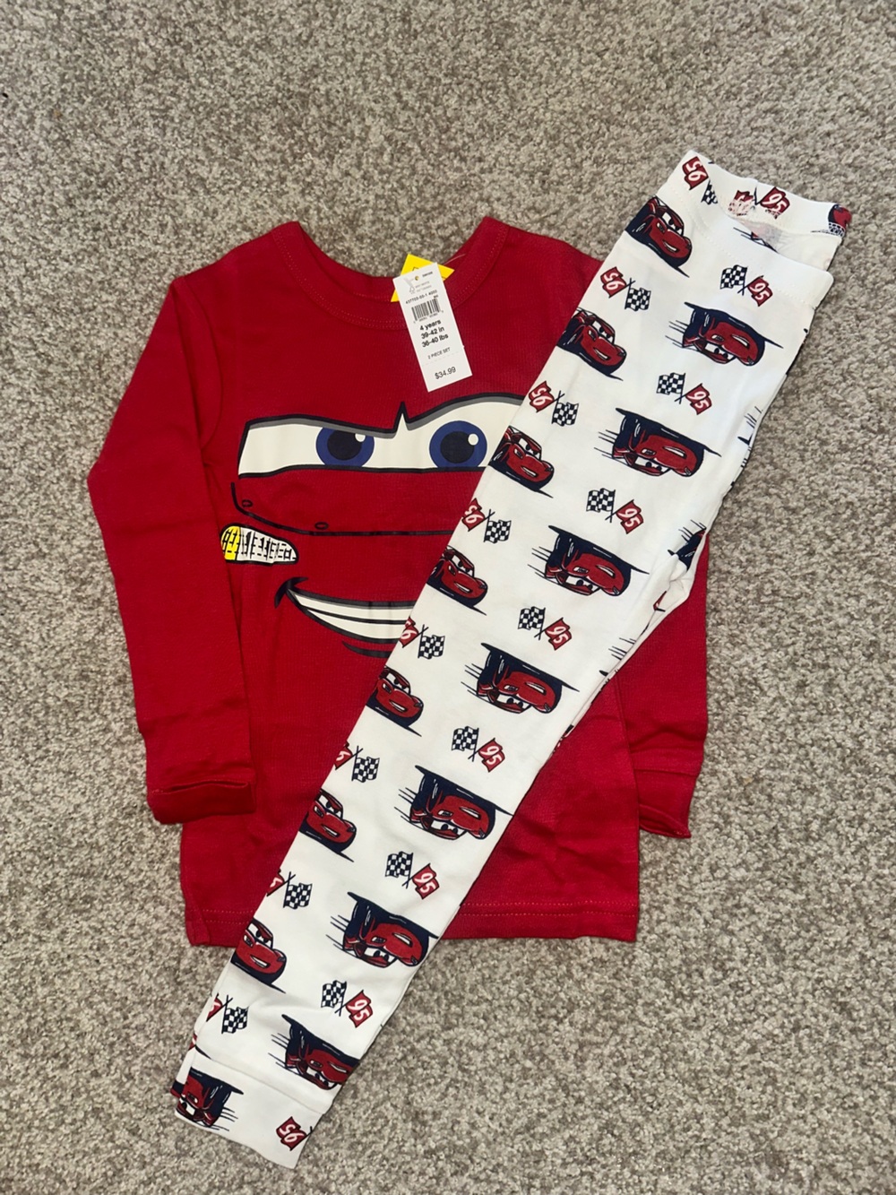 GAP Disney Pixar Cars Lightning McQueen 2 Piece Pajama Set Size 4T NWT